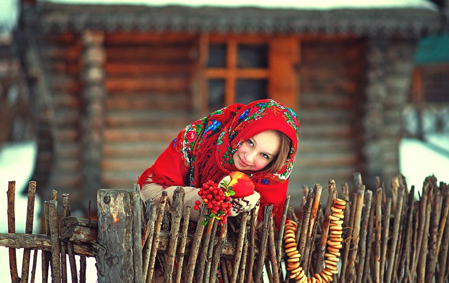 Sexy girl Women in Slavic costumes in Montevideo